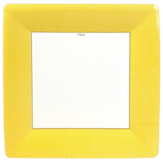 Caspari Grosgrain Square Paper Dinner Plates in Yellow - 8 Per Package 5957DP