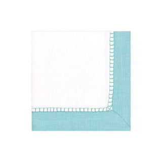 Caspari Linen Border Paper Cocktail Napkins in Robin's Egg Blue - 20 Per Package 7650C