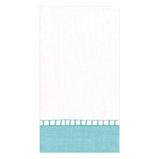 Caspari Linen Border Paper Guest Towel Napkins in Robin's Egg Blue - 15 Per Package 7650G