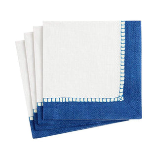 Caspari Linen Border Paper Cocktail Napkins in Marine Blue - 20 Per Package 7654C