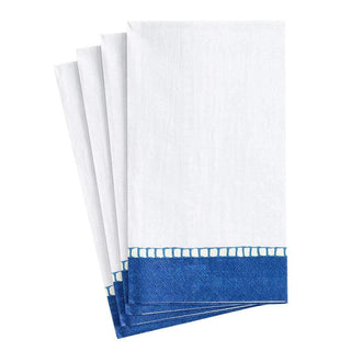 Caspari Linen Border Paper Guest Towel Napkins in Marine Blue - 15 Per Package 7654G