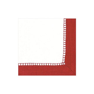 Caspari Linen Border Paper Cocktail Napkins in Red - 20 Per Package 7655C