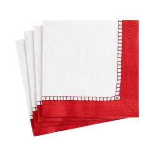 Caspari Linen Border Paper Cocktail Napkins in Red - 20 Per Package 7655C