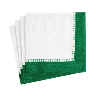 Caspari Linen Border Paper Cocktail Napkins in Emerald - 20 Per Package 7656C