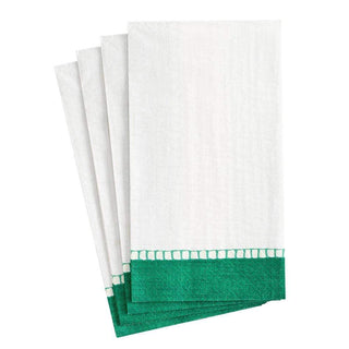 Caspari Linen Border Paper Guest Towel Napkins in Emerald - 15 Per Package 7656G