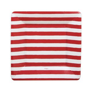 Caspari Red and White Stripe Square Paper Salad & Dessert Plates - 8 Per Package 7921SP