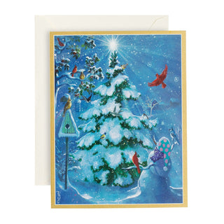 Caspari Snowy Trees with Birds Boxed Christmas Cards - 16 Cards & 16 Envelopes 80207