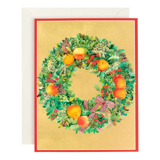 Caspari Wreath with Stripe Bow Large Boxed Christmas Cards - 16 Cards & 16 Envelopes 81330