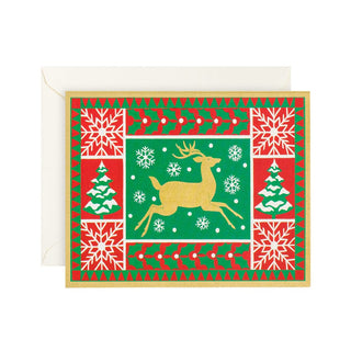 Caspari Deer and Trees Mini Boxed Christmas Cards - 16 Cards & 16 Envelopes 82042