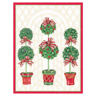 Caspari Topiaries Large Boxed Christmas Cards - 16 Cards & 16 Envelopes 82323