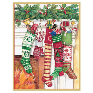 Caspari Stockings on Hearth Boxed Christmas Cards - 16 Cards & 16 Envelopes 83203