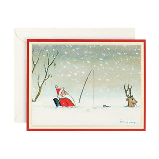 Caspari Santa's Deer Under Snow Boxed Christmas Cards - 15 Cards & 15 Envelopes 83215