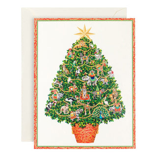 Caspari Safari Tree Large Boxed Christmas Cards - 16 Cards & 16 Envelopes 86315