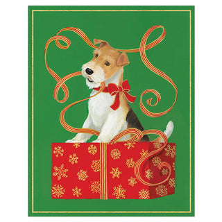 Caspari Terrier in Christmas Box Mini Boxed Christmas Cards - 16 Cards & 16 Envelopes 87007