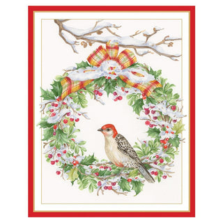 Caspari Wreath and Woodpecker Mini Boxed Christmas Cards - 16 Cards & 16 Envelopes 88003