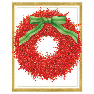 Caspari Red Berry Wreath Mini Boxed Christmas Cards - 16 Cards & 16 Envelopes 88009