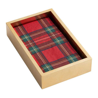 Caspari Royal Plaid Guest Towel Napkins & Gold Lacquer Holder Gift Set 8810G-HG10