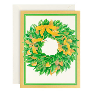 Caspari Magnificent Magnolia Wreath Large Boxed Christmas Cards - 16 Cards & 16 Envelopes 88301