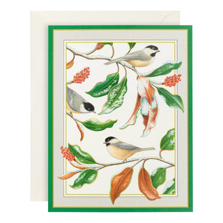 Caspari Chickadee and Magnolia Large Boxed Christmas Cards - 16 Cards & 16 Envelopes 88311