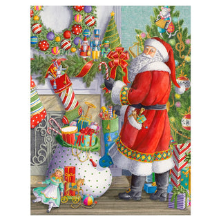 Caspari Santa at the Mantel Boxed Christmas Cards - 16 Cards & 16 Envelopes 89206