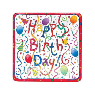 Caspari Happy Birthday Square Paper Salad & Dessert Plates - 8 Per Package 9100SP