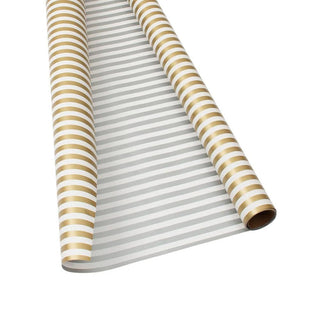 Caspari Club Stripe Reversible Gift Wrapping Paper in Gold & Silver - 30" x 8' Roll 97270RC