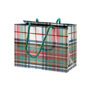 Caspari Dress Stewart Tartan Small Gift Bag in White - 1 Each 97820B1