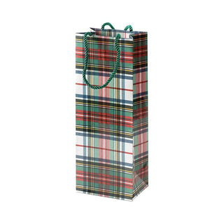 Caspari Dress Stewart Tartan Wine & Bottle Gift Bag in White - 1 Each 97820B4