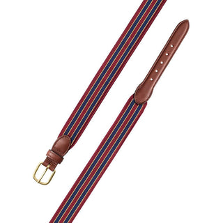 Barrons-Hunter Brick, Navy & Gold Grosgrain Belt with Brown Leather