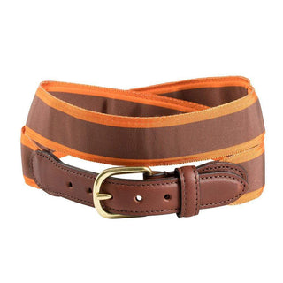 Barrons-Hunter Brown & Orange Grosgrain Belt with Brown Leather