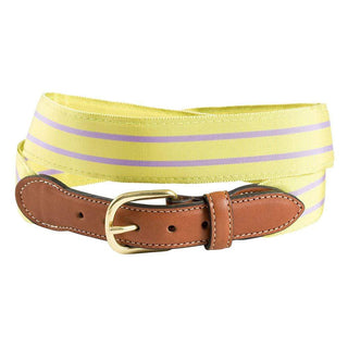 Barrons-Hunter Green & Lavender Grosgrain Belt with Tan Leather