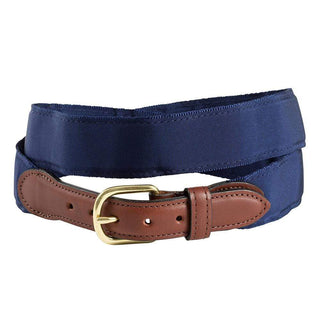 Barrons-Hunter Navy Grosgrain Belt with Brown Leather