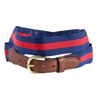 Barrons-Hunter Navy & Red Stripe Grosgrain Belt with Brown Leather