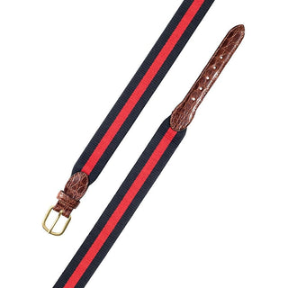 Barrons-Hunter Navy & Red Wide Belgian Surcingle Belt with Genuine Crocodile Skin Tabs