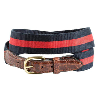 Barrons-Hunter Navy & Red Wide Belgian Surcingle Belt with Genuine Crocodile Skin Tabs