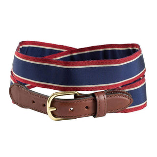 Barrons-Hunter Navy, Tan & Burgundy Grosgrain Belt with Brown Leather