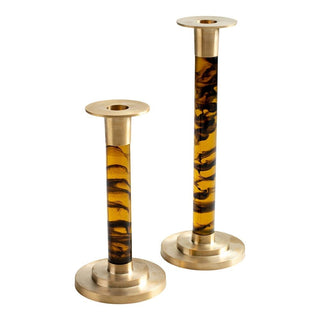 Caspari Large Brass & Resin Candlestick in Tortoiseshell - 1 Each CAN105