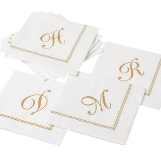 Caspari Hemstitch Script Single Initial Paper Cocktail Napkins - 20 Per Package