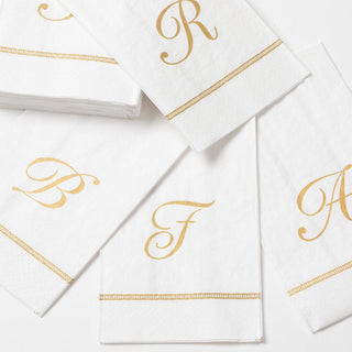 Caspari Hemstitch Script Single Initial Paper Guest Towel Napkins - 20 Per Package