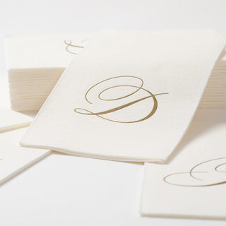 Caspari White Pearl & Gold Paper Linen Single Initial Boxed Guest Towel Napkins - 24 Per Package