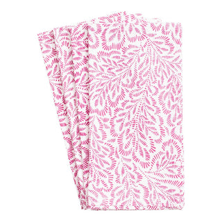 Caspari Block Print Leaves Cotton Dinner Napkins in Fuchsia & White - Set of 4 FTN008A