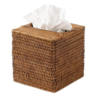 Caspari Rattan Square Tissue Box Cover in Dark Natural - 1 Each RS.164