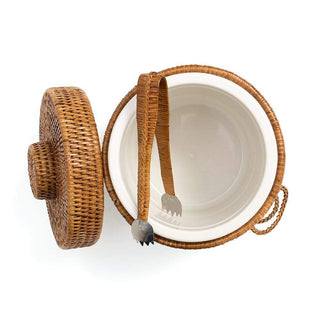 Caspari Rattan Ice Bucket with Tongs in Dark Natural - 1 Each RS.48