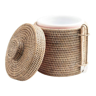 Caspari Rattan Ice Bucket with Tongs in White Natural - 1 Each RS.48W