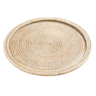 Caspari Rattan & Glass Round Serving Platter in White Natural - 1 Each RT.478W