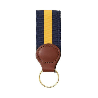 Barrons-Hunter Navy & Maize Stripe Key Ring with Leather Trim WG016KS