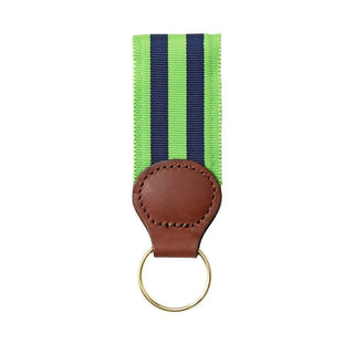 Barrons-Hunter Navy & Lime Stripe Key Ring with Leather Trim WG217KS