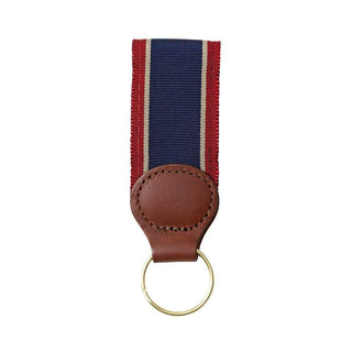 Barrons-Hunter Navy, Tan & Burgundy Stripe Key Ring with Leather Trim WG233KS